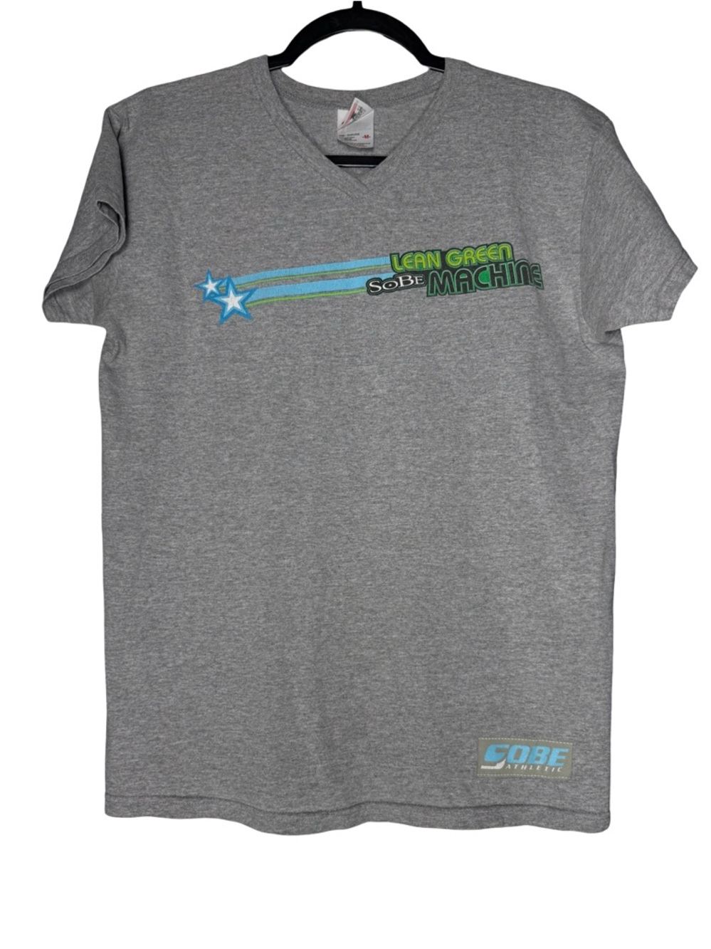 VTG SoBe Lean Green Machine T Shirt Women Medium Gray Graphic V Neck Tee Y2K 90s